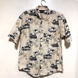 Puritan Men’s Vintage Palm Tree Vintage Car Button Down Short Sleeves Shirt Sz M